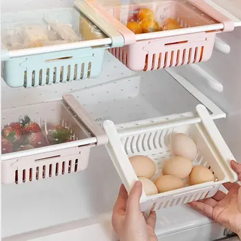 1 бр. Регулируеми растягивающийся органайзер за хладилник, прибиращ се кошница за хладилник, шкафове, рафтове за съхранение на пресен слой разделительного