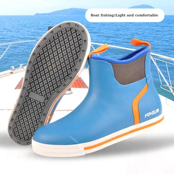 1 чифт мъжки непромокаеми обувки на палубата, мини неопренови непромокаеми гумени ботуши за риболов, каране на лодка, мръсни заболоченного плажа