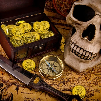 20-60шт Пластмасови Пиратски Златни Монети, Съкровище на Фалшиви Монети за Пиратски Теми Рожден Ден Украси Happy Halloween Party Decor