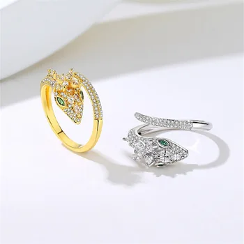 2023, Корея, ново, Луксозно, модерно отворен пръстен във формата на змия, Елегантна просто метален пръстен, Дамски бижута