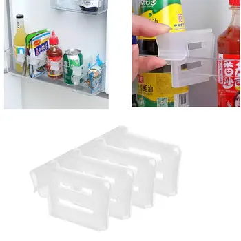 4шт Преграда за съхранение на хладилника Прибиращ се Пластмасов Разделител Гума за съхранение на Кухненските кутии за бутилки Органайзер за рафтове