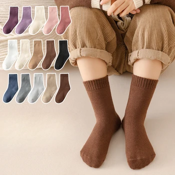 5 Чифта Нови едноцветни чорапи до коляното за малки момчета и момичета, чорапи за зимата на училищна униформа, памучни дишаща, Меки детски чорапи