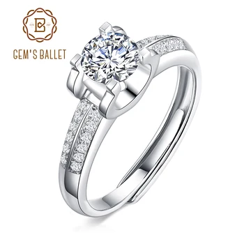 GEM'S BALLET с кръгла муассанитовым диамантен пръстен D Цвят 1,0 карата, Регулируеми на Годежни пръстени с диаманти за жени, сватбени бижута, изработени от сребро проба 925