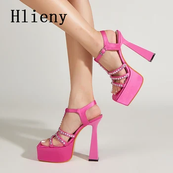 Hlieny, Модни дамски сандали на платформа с отворени пръсти и се деформира в глезена, дамски сандали на висок ток, женски обувки за танци в нощен клуб