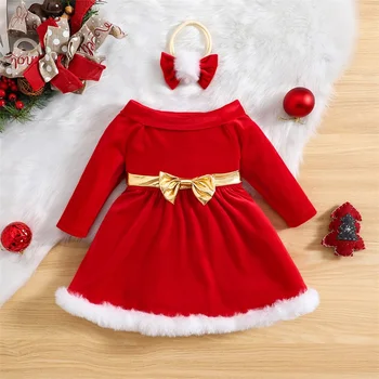 JCMoniDun Kids Коледа рокля за момиченца с дълъг ръкав без ръкави Празнична рокля на принцеса за партита Есенно-зимни екипировки