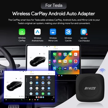 Адаптер Binize Wireless CarPlay за Tesla Tesla Model 3 Model Y Wireless Carplay ＆ Актуализация на Android Auto Waze Spotify ОТА