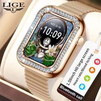Дамски смарт часовници LIGE Bluetooth Покана, гривна за наблюдение на кислород в кръвта, спортни часовници с фитнес на тракера, водоустойчиви дамски умен часовник