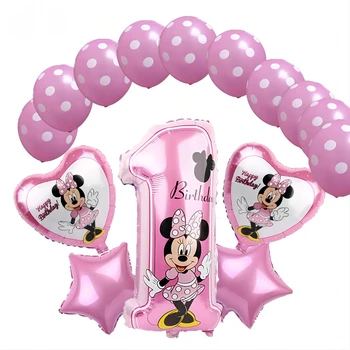 Декорация на 1-ви рожден Ден на Disney Minnie Мики с въздушно топка за партита САМ Разход на Набор от балони Подарък за бебе Душ