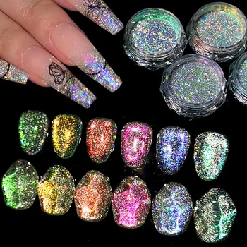 Декорация на нокти Блестяща пудра на прах за дизайн на ноктите, сверкающая нежни цветни кристали, пайети, дамски светоотражающая прах за нокти