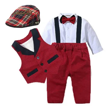 Детски костюми, облекло за новородени момчета, гащеризон + жилетка + шапка, официално облекло, празничен папийонка, детско парти за децата на рожден ден 0-24 Ч