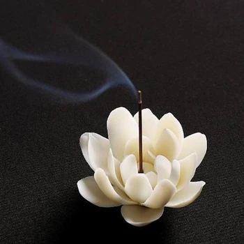 Керамична Кадилница С Бял Lotus, Държач За Ароматни Пръчки, Начало Декор, Кадилница За Будистката Ароматерапия, Използване В Офис Чайхане