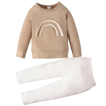 Комплект от 2 теми Пролетно-есенни дрехи за малките момичета, Ежедневни памучен детска тениска с дълъг ръкав + панталони, дрехи за новородени BC363