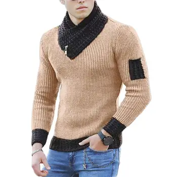 Корейски модерен есенен мъжки ежедневни пуловер в ретро стил, вълнена поло Оверсайз 2023, Зимни Мъжки Топли Памучни пуловери, блузи