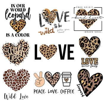 Любовен плакат с леопардовыми букви, стикер, топъл печат, щампи за дрехи, висока резолюция, без мирис, здраве, Самоклеящийся за дрехи, чанта