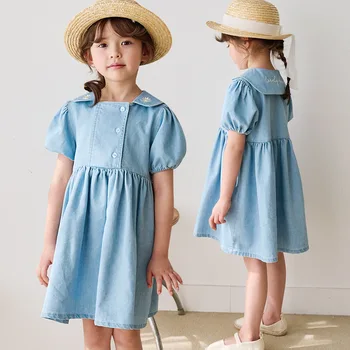 Лятна рокля за момичета в корейски стил, Синьо джинсовое рокля за момичета, Детски Празнични Рокли на Принцеси, Детски дрехи