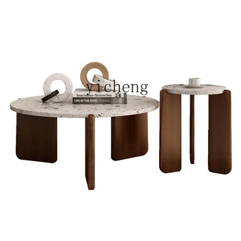 Масичка за кафе ЗК Модерен минималистичен домашен кръгла каменна маса от светло луксозен терраццо
