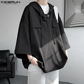 Модни върхове в разговорния стил INCERUN, Красив мъжки дизайн на джоба на съвсем малък, градинска облекло с качулка, обикновена блузи с дълъг ръкав S-5XL