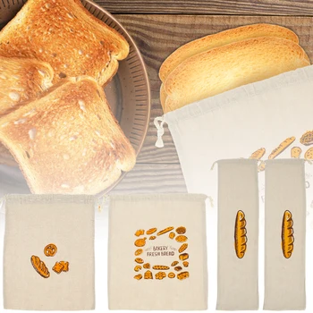 Нови 4шт Ленени Торбички за хляб, Чанти за съхранение на хляб, съвсем малък Голям капацитет, за Многократна употреба Опаковки за хляб, Дишащи Пакети за печене, Домашно приготвена храна