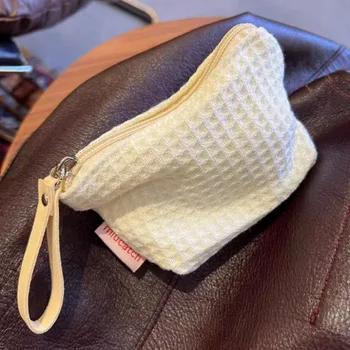 Памучни козметични чанти за грим, лесен однотонная мека малка чанта, красив портфейл за монети