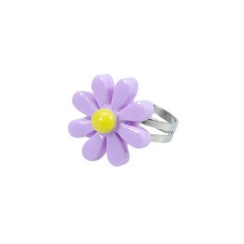 Проста верига с цвете маргаритки на ключицата, модерно регулируем пръстен с цвете на пръста си, жена 264F