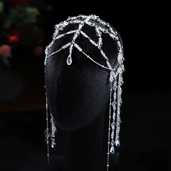 Сватбена прическа във формата на капка вода, веригата на челото, женски накити за косата, Сватбени Аксесоари, Диадеми с пискюли, Корона.