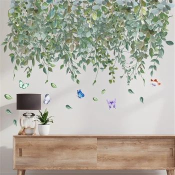 Стикери за стена с пеперуди под формата на листа от дърво за магазин, офис, студио, дом декорации, стенописи растения със собствените си ръце, стикери от PVC, пасторальный плакат