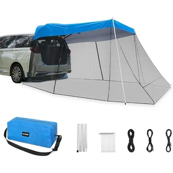 авто навес, козирка с комарите мрежа, преносим палатка за suv, тента за задната врата, авто козирка за нощуване на открито (в синьо)